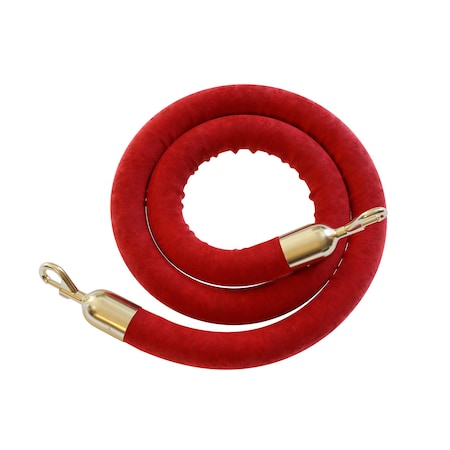 Montour Line Velvet Rope Red With Pol.Brass Snap Ends 6ft.Foam Core ER100-60-RD-SE-PB